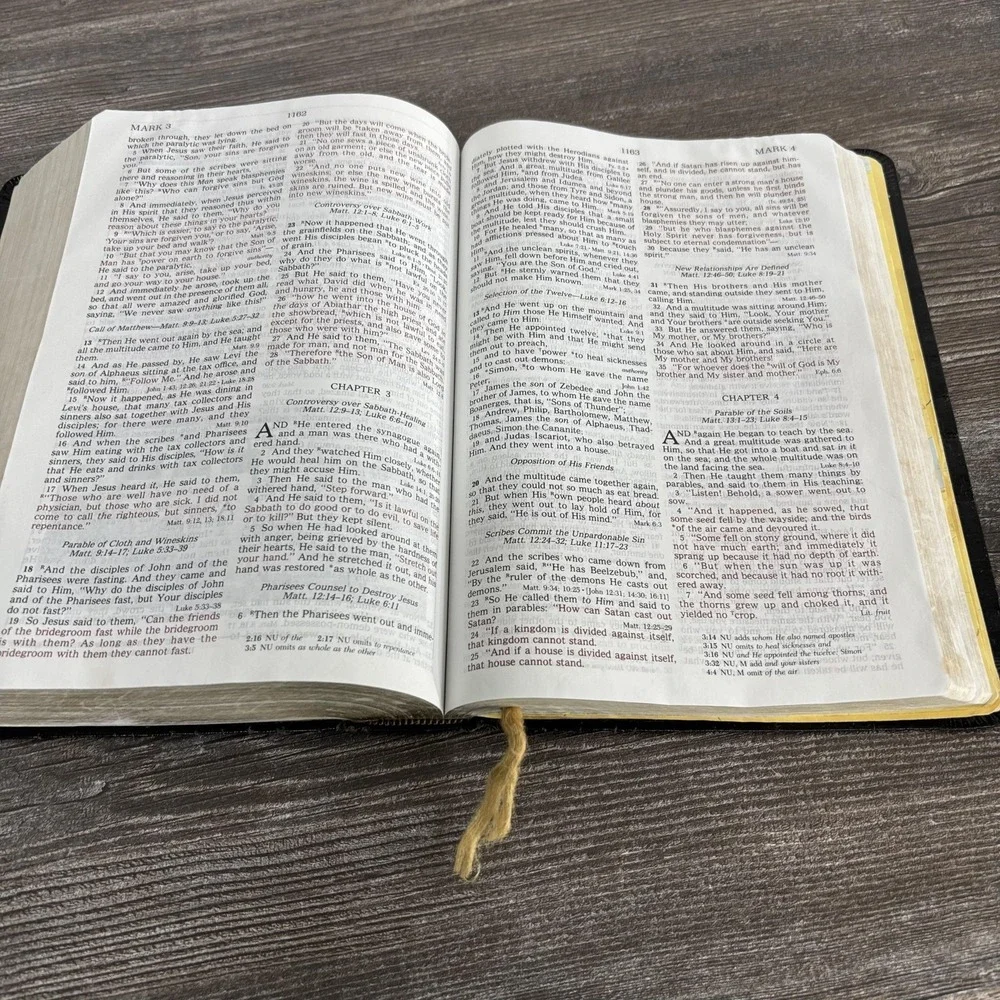 Holy Bible NKJV New Open Bible Study Large Print Black Bonded Leather Nelson